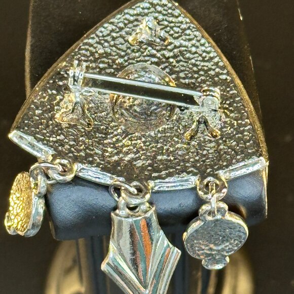 🔺 Vintage Modernist Silver Brooch with Purple, Green & Orange Cabochons – Geome - Picture 3 of 3